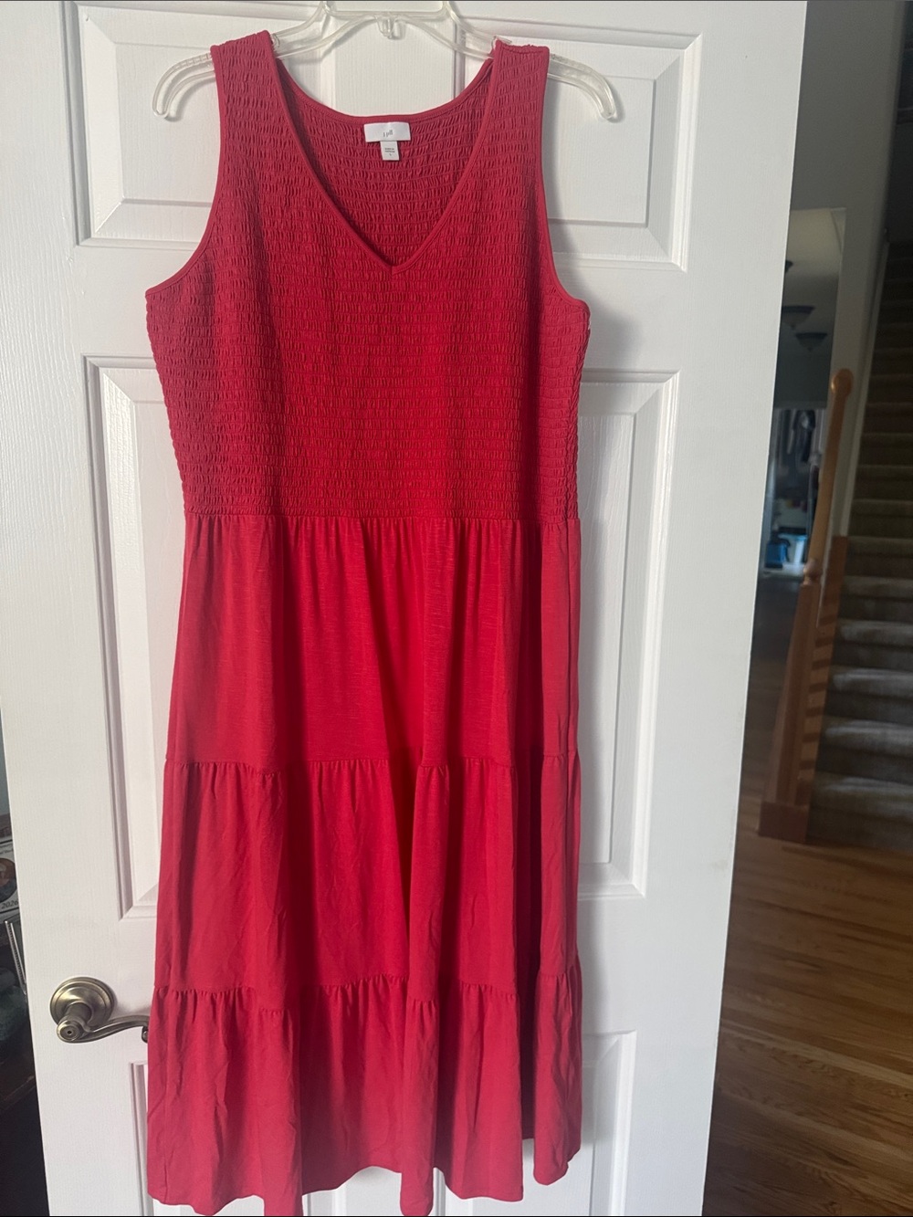 J. Jill Red Sleeveless V-Neck Tiered Dress